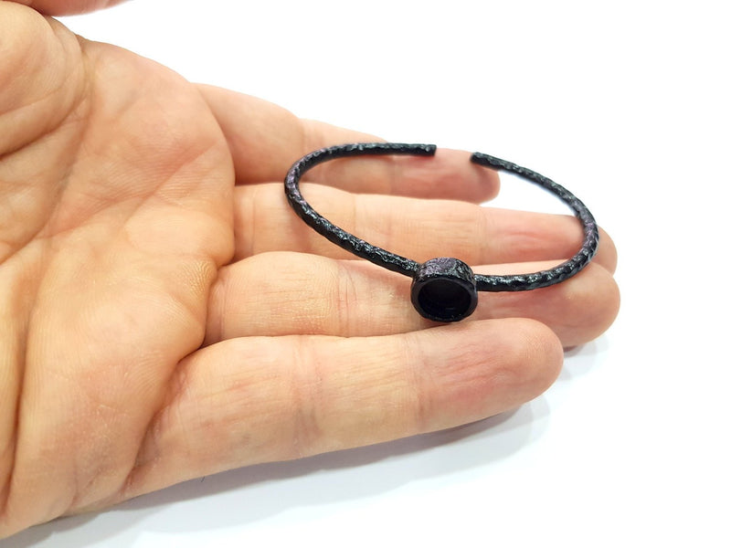 Black Bracelet Blank Cuff Bezel Resin Bangle inlay Blank Glass Cabochon Base Bezel Hammered Adjustable Black Bracelet (8mm ) G16350