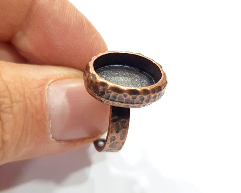 Hammered Ring Blank Setting Cabochon Base inlay Ring Backs Mounting Adjustable Ring Base Bezel (14x10mm blank) Antique Copper Plated G16351
