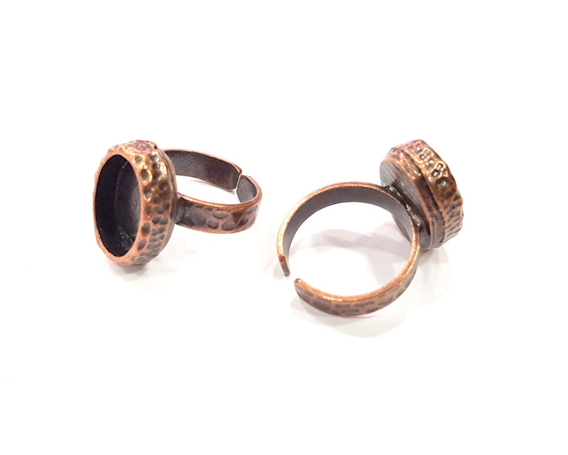 Hammered Ring Blank Setting Cabochon Base inlay Ring Backs Mounting Adjustable Ring Base Bezel (14x10mm blank) Antique Copper Plated G16351