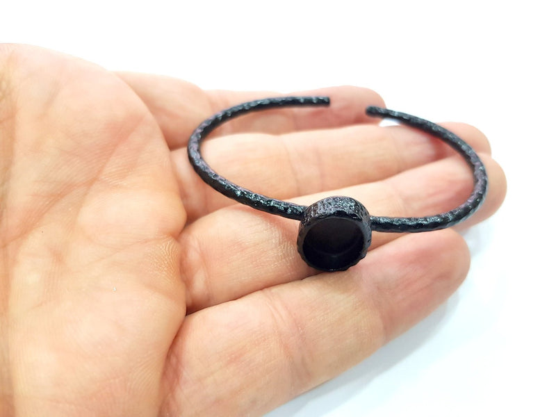 Black Bracelet Blank Cuff Bezel Resin Bangle inlay Blank Glass Cabochon Base Bezel Hammered Adjustable Black Bracelet (14x10mm ) G16352