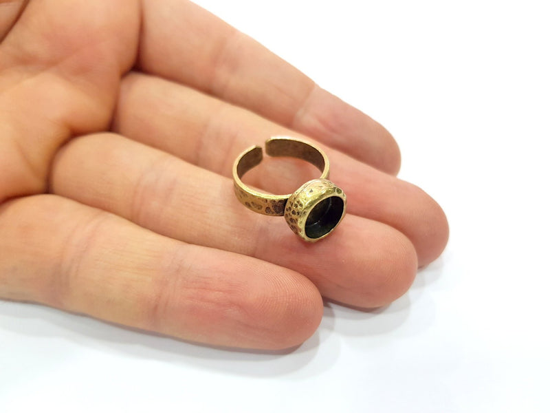Hammered Ring Blank Setting Cabochon Base inlay Ring Backs Mounting Adjustable Ring Bezel (8mm blank) Antique Bronze Plated G16354