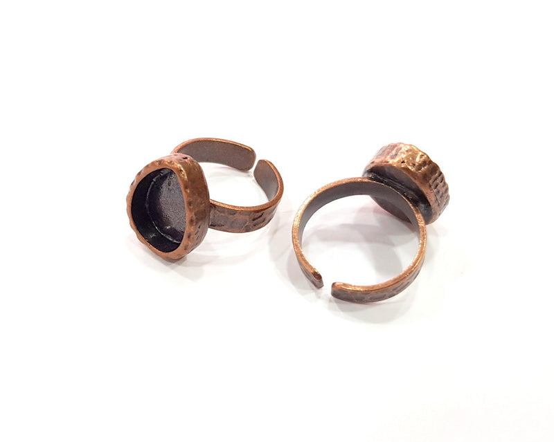 Hammered Ring Blank Setting Cabochon Base inlay Ring Backs Mounting Adjustable Ring Base Bezel (14x10mm blank) Antique Copper Plated G16355