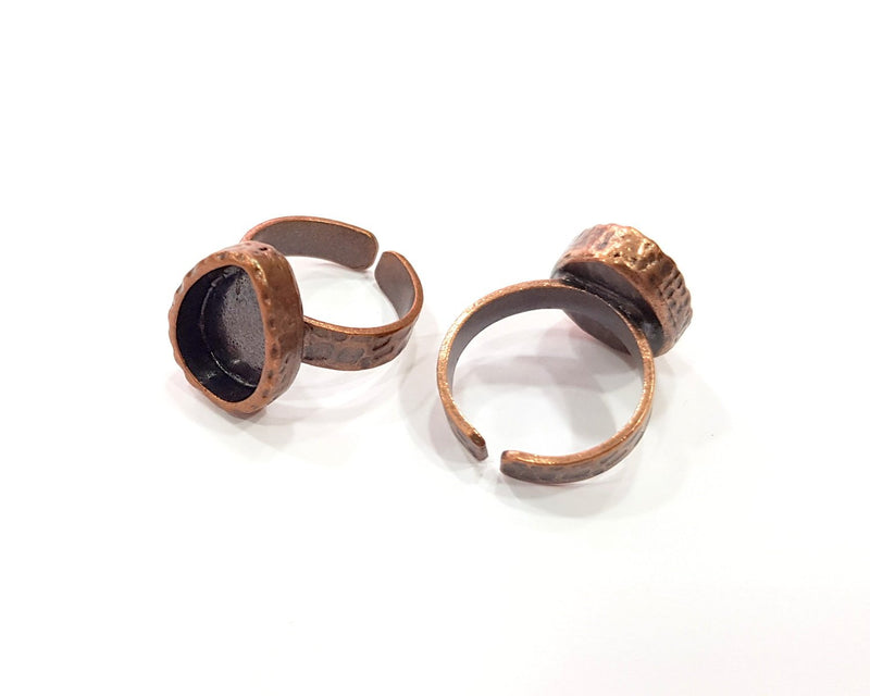 Hammered Ring Blank Setting Cabochon Base inlay Ring Backs Mounting Adjustable Ring Base Bezel (14x10mm blank) Antique Copper Plated G16355
