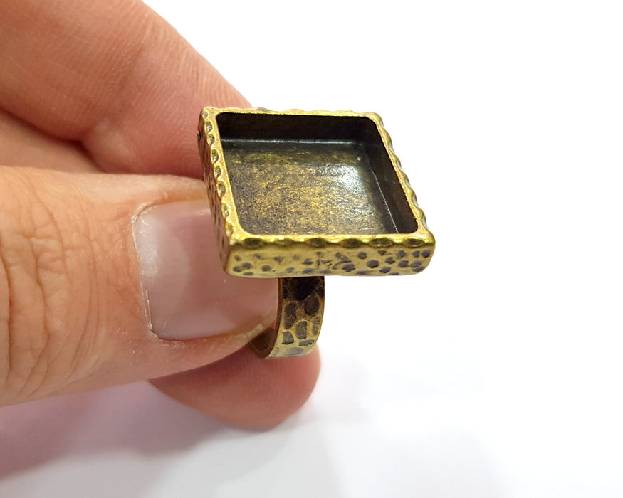 Antique Bronze Ring Blank Setting Cabochon Base inlay Ring Backs Mounting Adjustable Ring Bezel (16x16mm blank) Antique Bronze Plated G16356