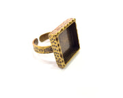 Antique Bronze Ring Blank Setting Cabochon Base inlay Ring Backs Mounting Adjustable Ring Bezel (16x16mm blank) Antique Bronze Plated G16356