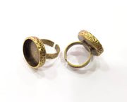 Hammered Ring Blank Setting Cabochon Base inlay Ring Backs Mounting Adjustable Ring Bezel (18mm blank) Antique Bronze Plated G16359