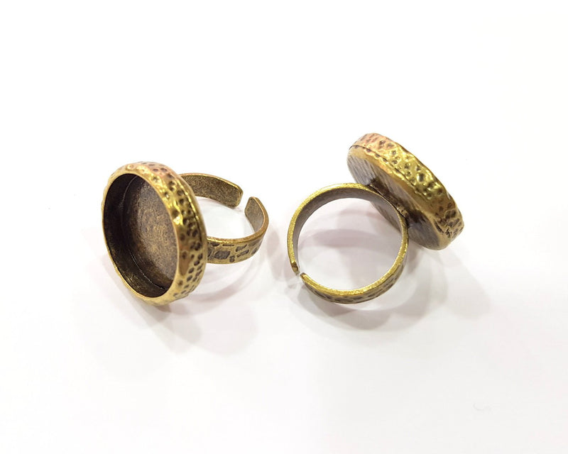Hammered Ring Blank Setting Cabochon Base inlay Ring Backs Mounting Adjustable Ring Bezel (18mm blank) Antique Bronze Plated G16359