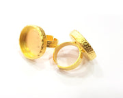 Gold Ring Blank Setting Cabochon Base inlay Ring Hammered Mounting Adjustable Ring Bezel (20mm blank ) Gold Plated Metal G16362