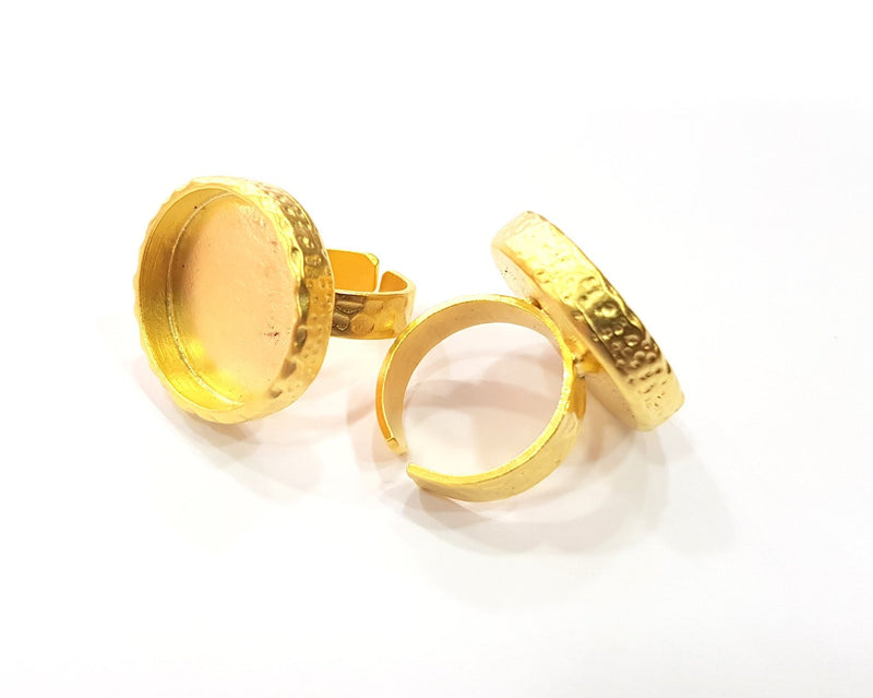 Gold Ring Blank Setting Cabochon Base inlay Ring Hammered Mounting Adjustable Ring Bezel (20mm blank ) Gold Plated Metal G16362