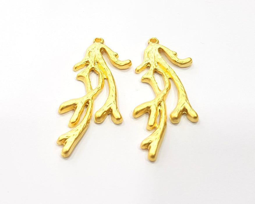 2 Coral Charms Gold Plated Charms  (44x19mm)  G16367