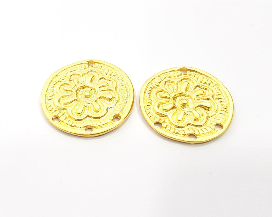 2 Flower Charms Gold Plated Charms  (30mm)  G16370