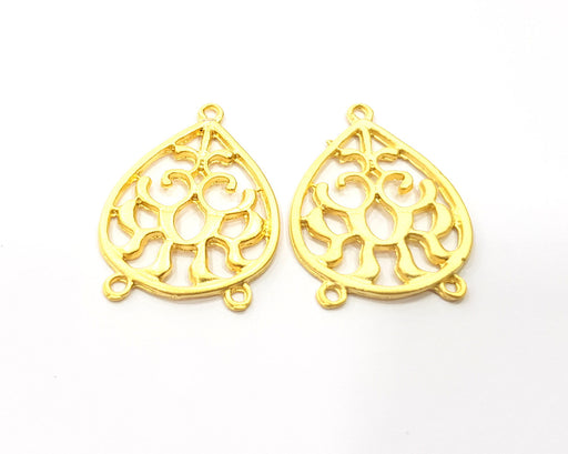 4 Teardrop Connector Charms Gold Plated Charms  (33x23mm)  G16374