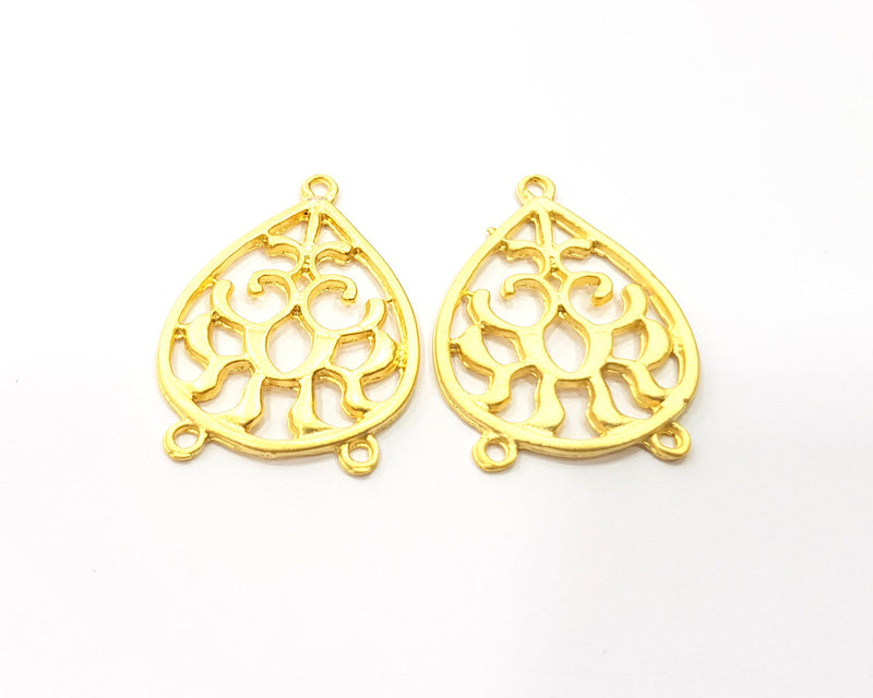 4 Teardrop Connector Charms Gold Plated Charms  (33x23mm)  G16374
