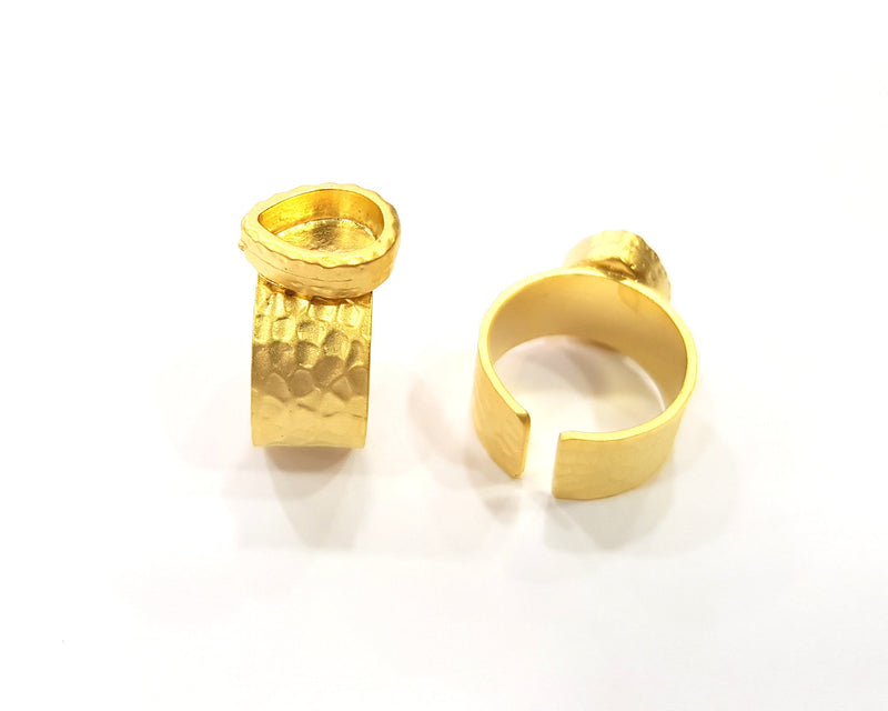 Hammered Ring Blank Setting Cabochon Base inlay Ring Hammered Mounting Adjustable Ring Bezel (10x8mm blank ) Gold Plated Metal G16375