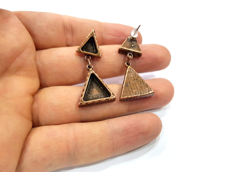 Triangle Earring Blank Backs Base Copper Resin Blank Cabochon Base inlay Mountings Antique Copper Plated (14x13+9x8mm ) 1 Pair G16389