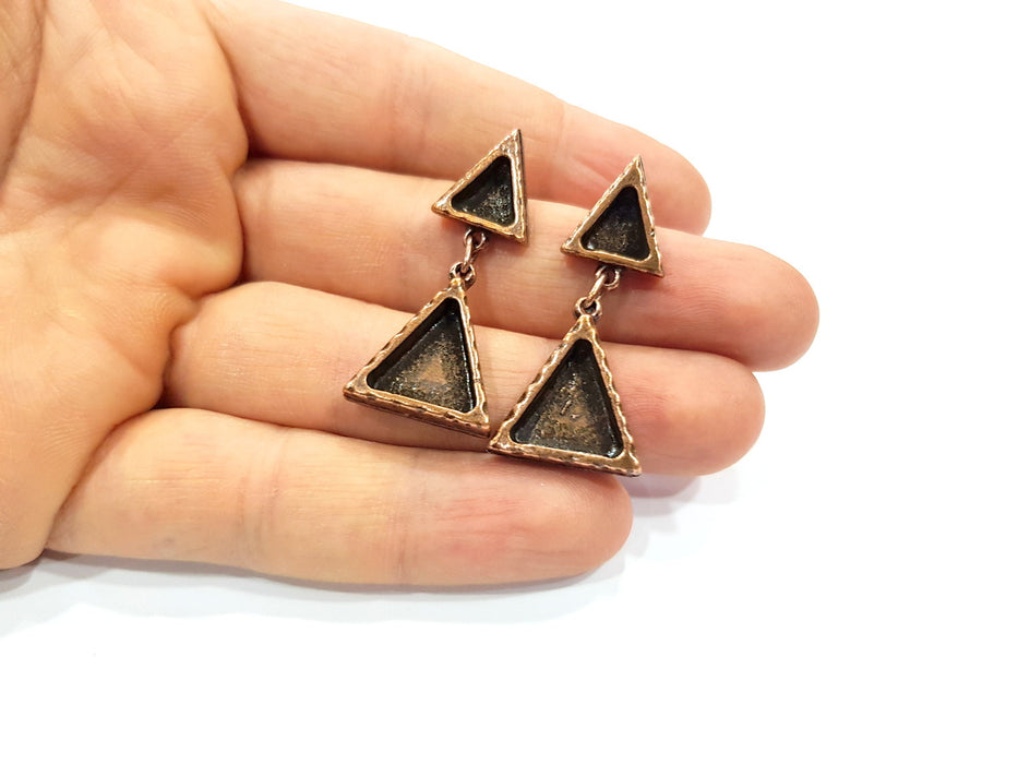 Triangle Earring Blank Backs Base Copper Resin Blank Cabochon Base inlay Mountings Antique Copper Plated (14x13+9x8mm ) 1 Pair G16389