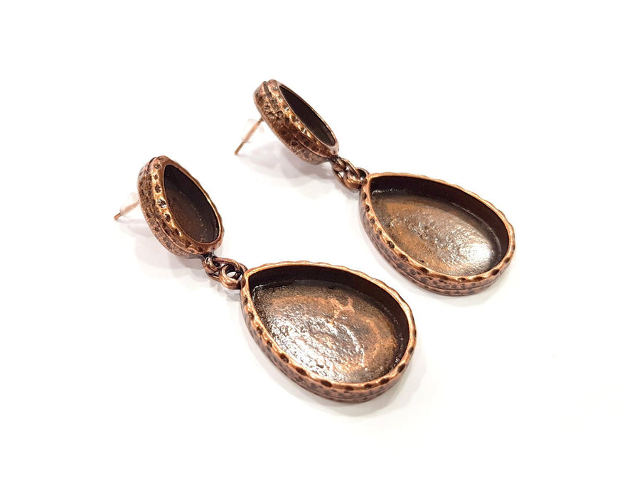 Teardrop Earring Blank Backs Base Copper Resin Blank Cabochon Base inlay Mountings Antique Copper Plated (25x18+14x10mm) 1 Pair G16390