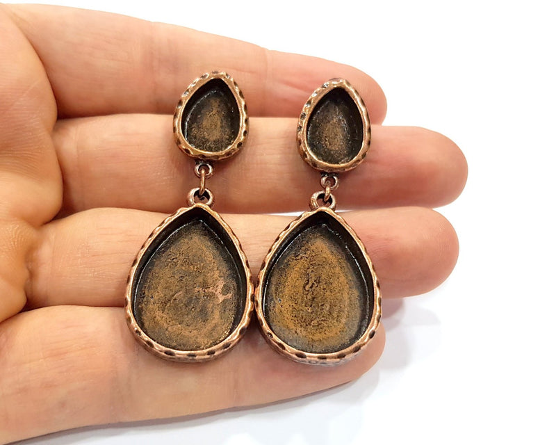 Teardrop Earring Blank Backs Base Copper Resin Blank Cabochon Base inlay Mountings Antique Copper Plated (25x18+14x10mm) 1 Pair G16390