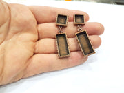 Rectangle Earring Blank Backs Base Copper Resin Blank Cabochon Base inlay Mountings Antique Copper Plated (25x10+10x10mm) 1 Pair G16395