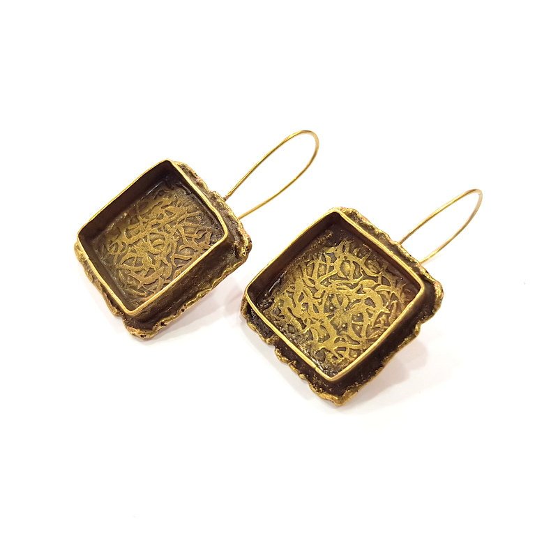 Earring Blank Backs Antique Bronze Resin Base inlay Cabochon Mountings Setting Antique Bronze Plated Brass (18mm blank) 1 pair G15544