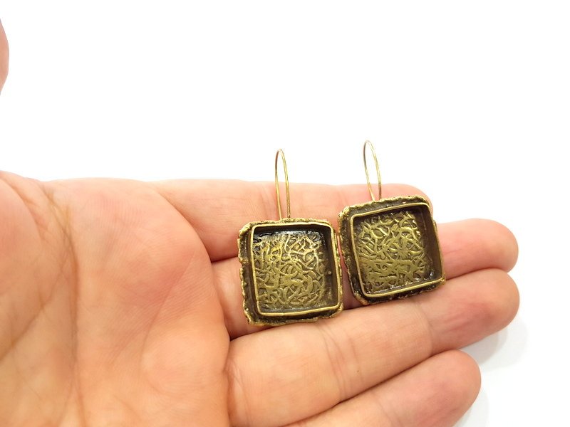 Earring Blank Backs Antique Bronze Resin Base inlay Cabochon Mountings Setting Antique Bronze Plated Brass (18mm blank) 1 pair G15544
