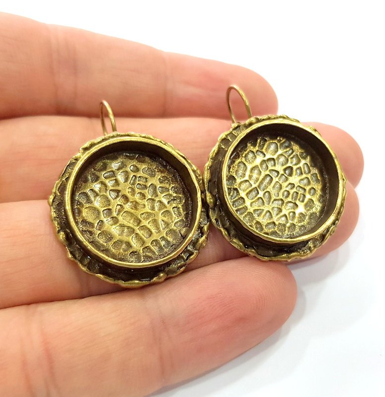 Earring Blank Backs Antique Bronze Resin Base inlay Cabochon Mountings Setting Antique Bronze Plated Brass (20mm blank) 1 pair G15545