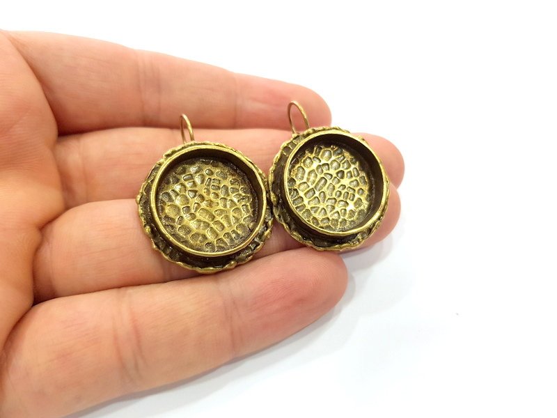 Earring Blank Backs Antique Bronze Resin Base inlay Cabochon Mountings Setting Antique Bronze Plated Brass (20mm blank) 1 pair G15545
