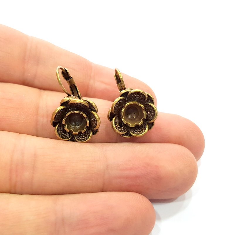Earring Blank Backs Antique Bronze Resin Base inlay Cabochon Mountings Setting Antique Bronze Plated Brass (6mm blank) 1 pair G15548