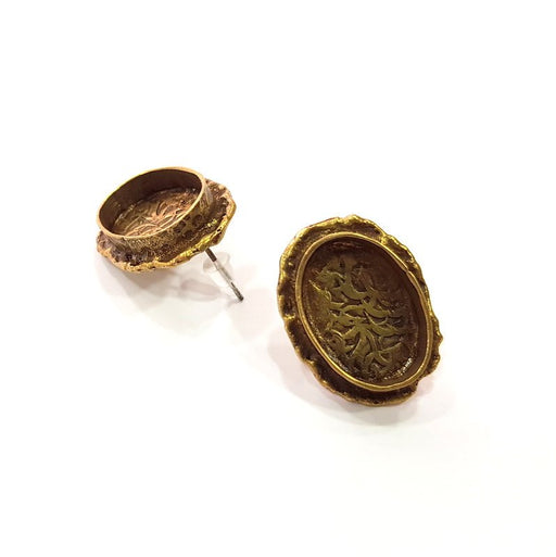 Earring Blank Backs Antique Bronze Resin Base inlay Cabochon Mountings Setting Antique Bronze Plated Brass (18x13mm blank) 1 pair G15551