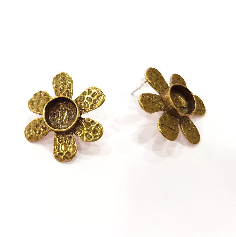 Earring Blank Backs Antique Bronze Resin Base inlay Cabochon Mountings Setting Antique Bronze Plated Brass (10mm blank) 1 pair G15557