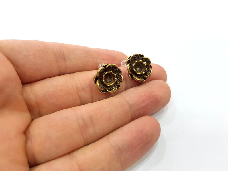 Earring Blank Backs Antique Bronze Resin Base inlay Cabochon Mountings Setting Antique Bronze Plated Brass (6mm blank) 1 pair G15560
