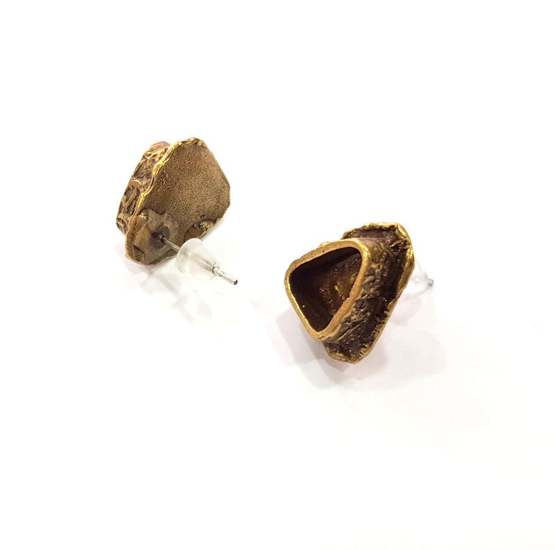 Earring Blank Backs Antique Bronze Resin Base inlay Cabochon Mountings Setting Antique Bronze Plated Brass (9x7mm blank) 1 pair G15564