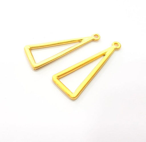 2 Triangle Charm Gold Plated Charms Gold Plated Metal (40x15mm)  G15566