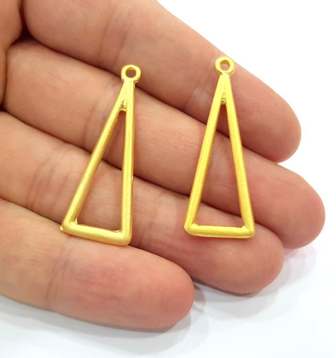 2 Triangle Charm Gold Plated Charms Gold Plated Metal (40x15mm)  G15566