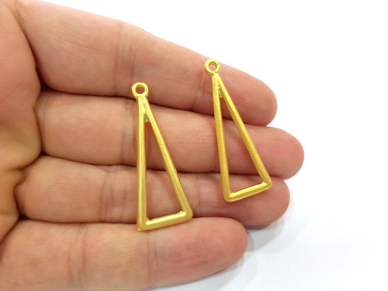 2 Triangle Charm Gold Plated Charms Gold Plated Metal (40x15mm)  G15566