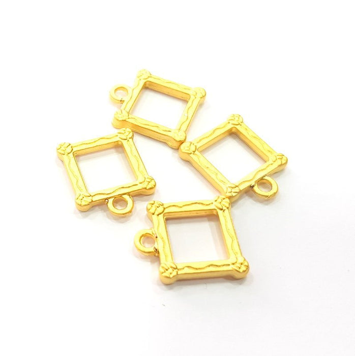 4 Square Charm Gold Plated Charms Gold Plated Metal (45x15mm)  G15567