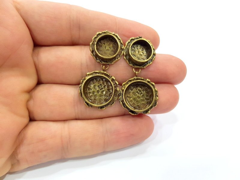 Earring Blank Backs Antique Bronze Resin Base inlay Cabochon Mountings Antique Bronze Plated Brass (14+10mm blank)  1 pair G15571