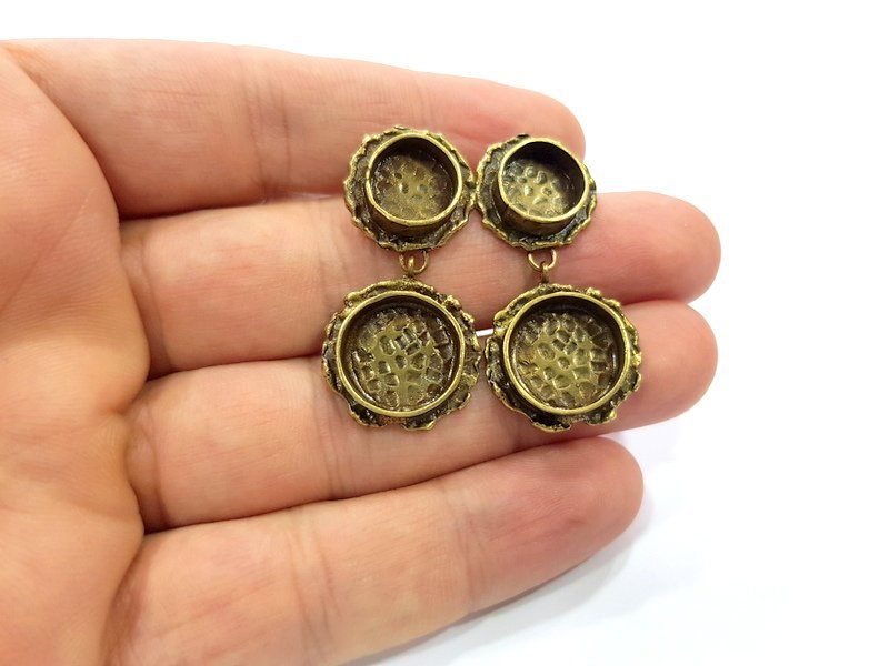 Earring Blank Backs Antique Bronze Resin Base inlay Cabochon Mountings Antique Bronze Plated Brass (14+10mm blank)  1 pair G15571