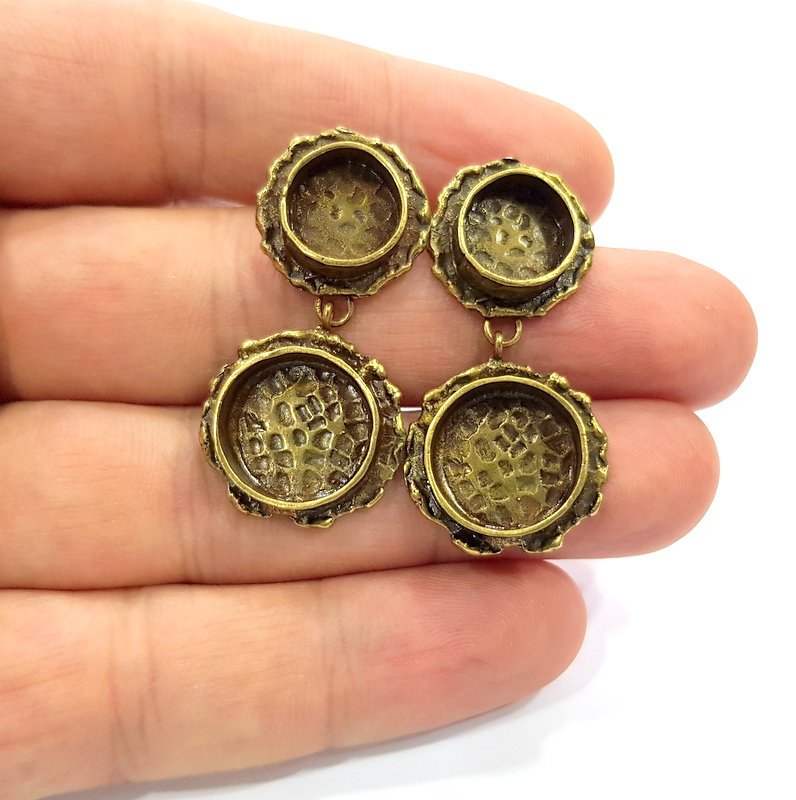 Earring Blank Backs Antique Bronze Resin Base inlay Cabochon Mountings Antique Bronze Plated Brass (14+10mm blank)  1 pair G15571