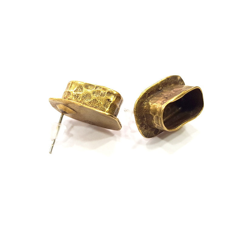 Earring Blank Backs Antique Bronze Resin Base inlay Cabochon Mountings Setting Antique Bronze Plated Brass (14x6mm blank) 1 pair G15572