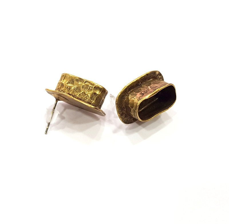 Earring Blank Backs Antique Bronze Resin Base inlay Cabochon Mountings Setting Antique Bronze Plated Brass (14x6mm blank) 1 pair G15572