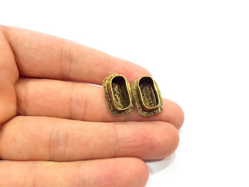 Earring Blank Backs Antique Bronze Resin Base inlay Cabochon Mountings Setting Antique Bronze Plated Brass (14x6mm blank) 1 pair G15572