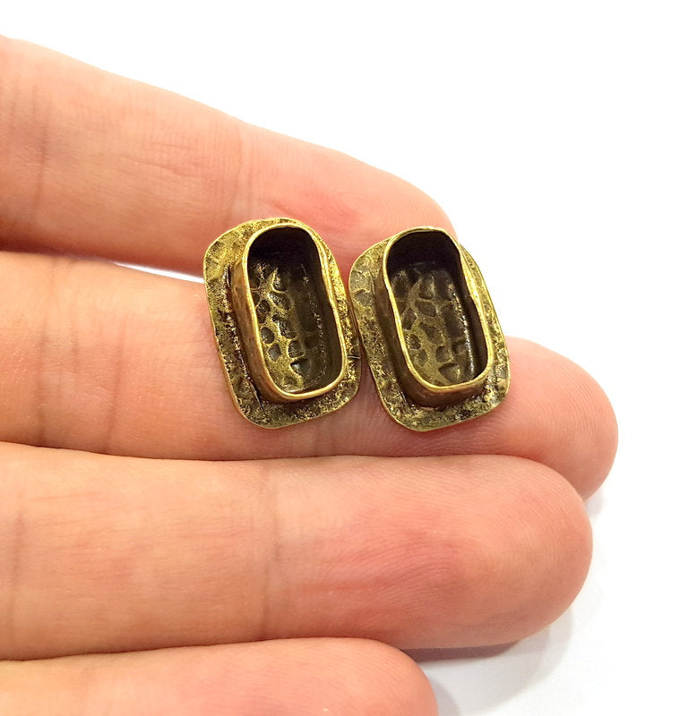 Earring Blank Backs Antique Bronze Resin Base inlay Cabochon Mountings Setting Antique Bronze Plated Brass (14x6mm blank) 1 pair G15572