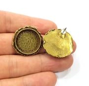 Earring Blank Backs Antique Bronze Resin Base inlay Cabochon Mountings Setting Antique Bronze Plated Brass (20mm blank) 1 pair G15573