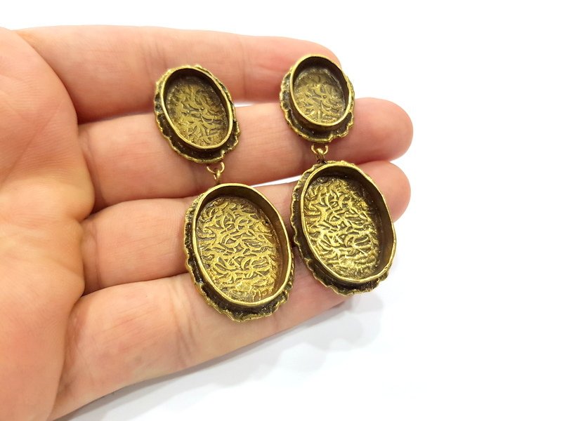 Earring Blank Backs Antique Bronze Resin Base inlay Cabochon Mountings Antique Bronze Plated Brass (25x18+18x13mm blank)  1 pair G15574