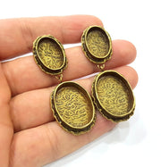 Earring Blank Backs Antique Bronze Resin Base inlay Cabochon Mountings Antique Bronze Plated Brass (25x18+18x13mm blank)  1 pair G15574