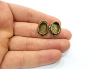 Earring Blank Backs Antique Bronze Resin Base inlay Cabochon Mountings Setting Antique Bronze Plated Brass (14x10mm blank) 1 pair G15576