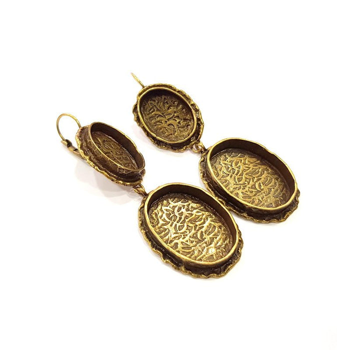 Earring Blank Backs Antique Bronze Resin Base inlay Cabochon Mountings Antique Bronze Plated Brass (25x18+18x13mm blank)  1 pair G15581