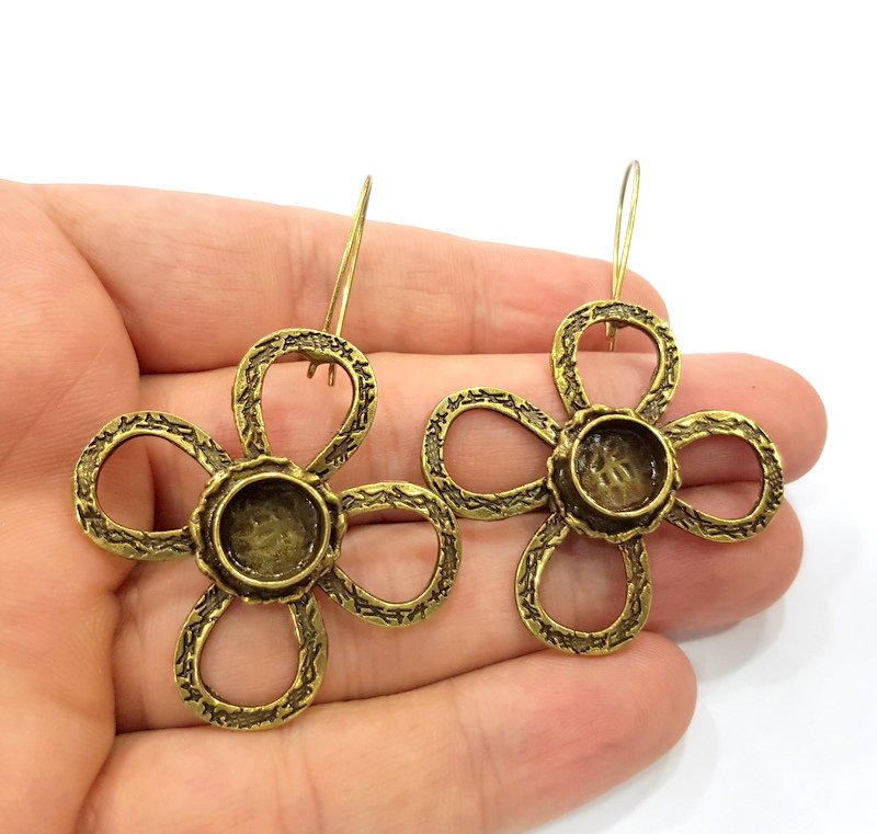 Earring Blank Backs Antique Bronze Resin Base inlay Cabochon Mountings Setting Antique Bronze Plated Brass (10mm blank) 1 pair G15581