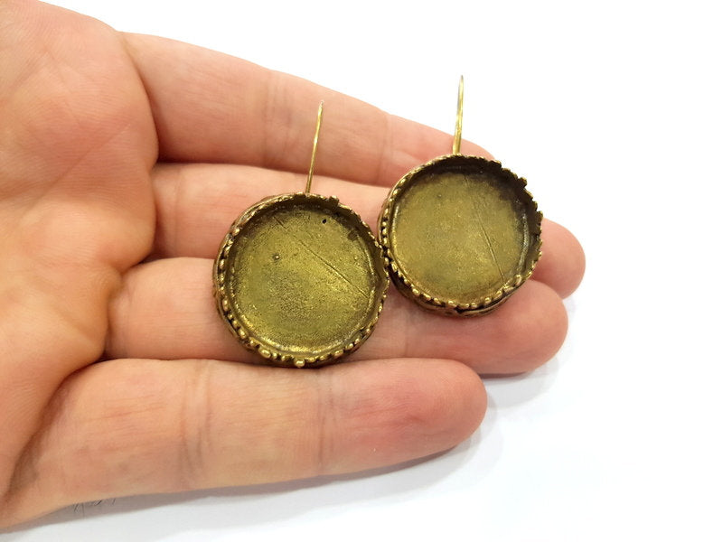 Earring Blank Backs Antique Bronze Resin Base inlay Cabochon Mountings Setting Antique Bronze Plated Brass (25mm blank) 1 pair G15582